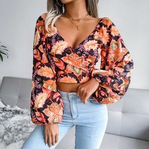 Botanical Balloon Sleeve Cropped Top